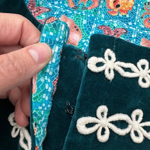 Vintage Green Velvet Jacket Top White Embellishments Handmade Renaissance Flared - Picture 4 of 8